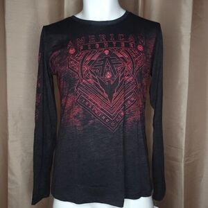 American Fighter Mens Long Sleeve Graphic T-shirt - Size: 2XL - Grey/Red- NWT